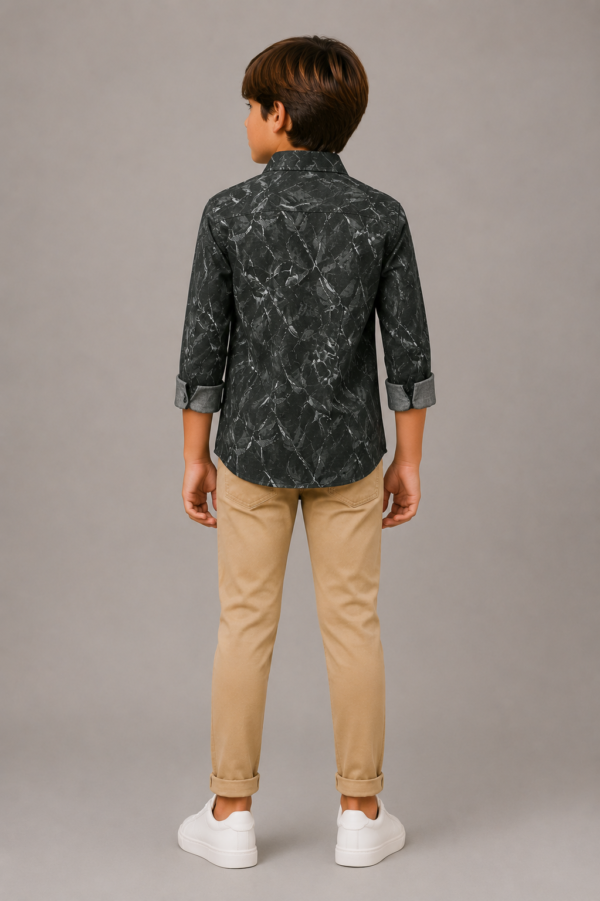 Boys Dynamic Dark Grey Abstract Print Long Sleeve Shirt - Image 4
