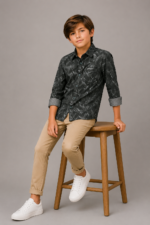 Boys Dynamic Dark Grey Abstract Print Long Sleeve Shirt - Image 3
