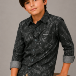 Boys Dynamic Dark Grey Abstract Print Long Sleeve Shirt