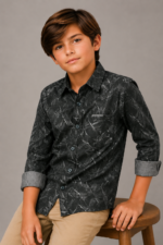 Boys Dynamic Dark Grey Abstract Print Long Sleeve Shirt