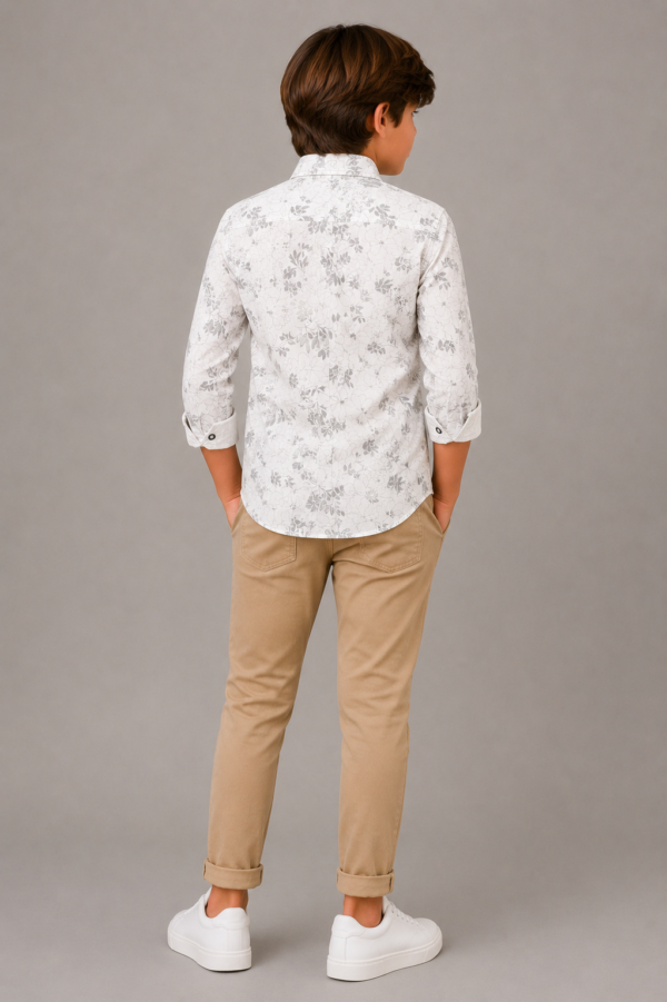 Boy's Modern Floral Print Long Sleeve Button-Down Shirt - Image 4