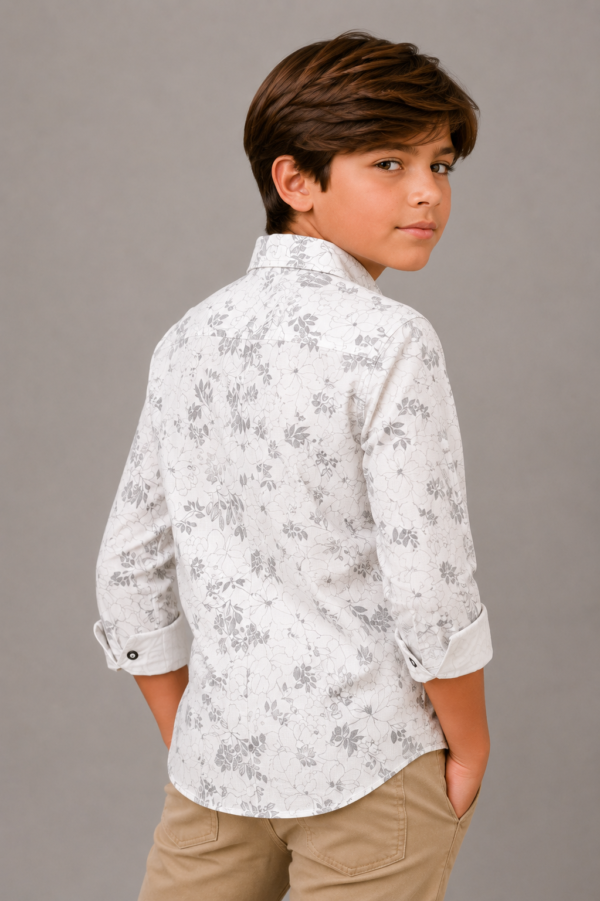 Boy's Modern Floral Print Long Sleeve Button-Down Shirt - Image 2