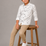 Boy's Modern Floral Print Long Sleeve Button-Down Shirt