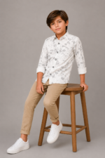 Boy's Modern Floral Print Long Sleeve Button-Down Shirt