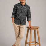 Stylish Boys' Dark Floral Print Long Sleeve Button-Up Shirt