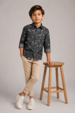 Stylish Boys' Dark Floral Print Long Sleeve Button-Up Shirt