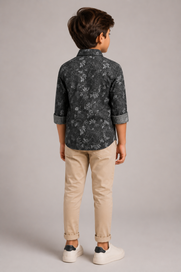Stylish Boys' Dark Floral Print Long Sleeve Button-Up Shirt - Image 2