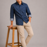 Kids' Navy Geometric Print Long Sleeve Button-Up Shirt