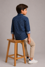 Kids' Navy Geometric Print Long Sleeve Button-Up Shirt - Image 2