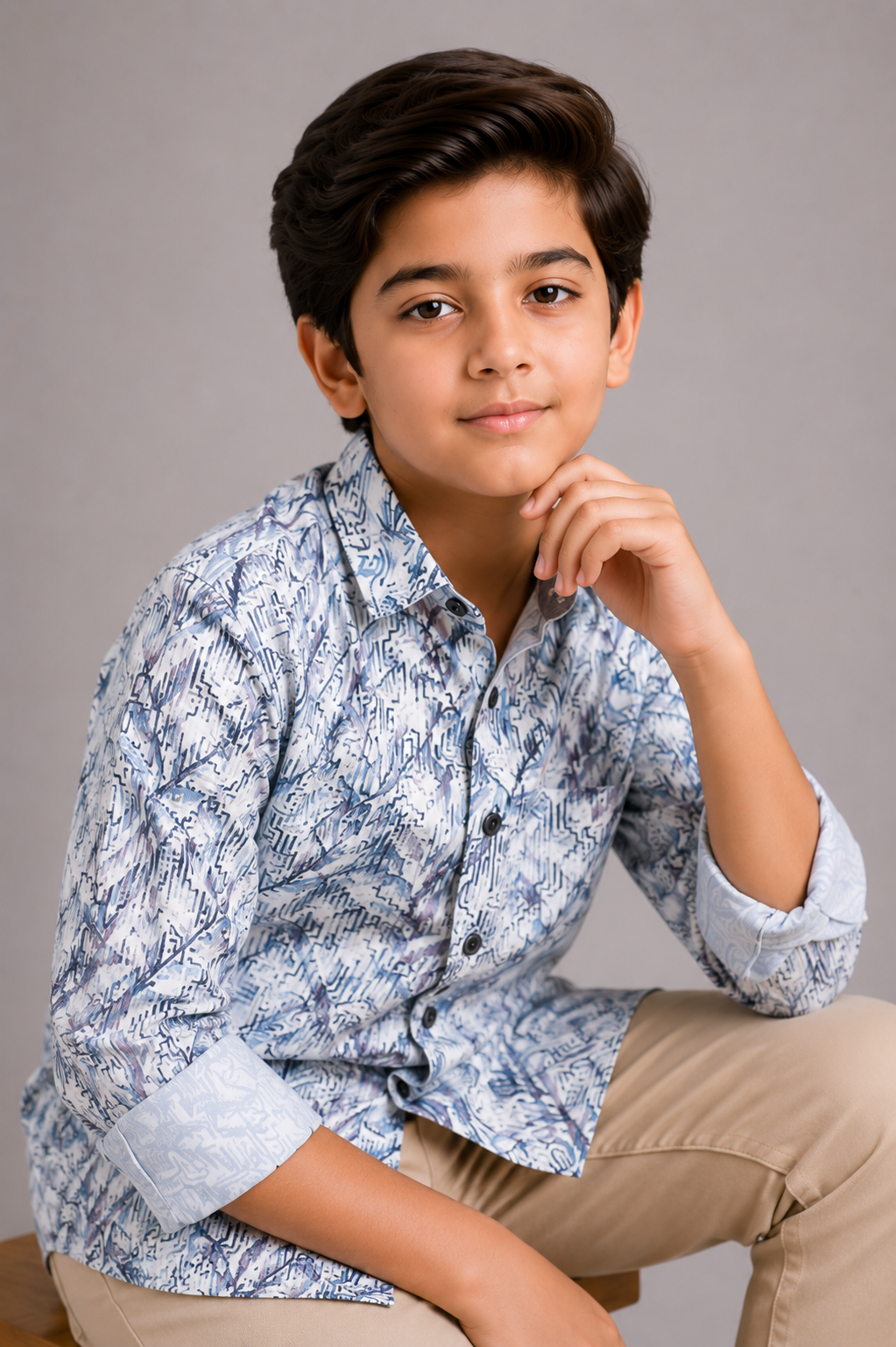 2026/06/1001398758.png Boys' Modern Blue Abstract Print Long Sleeve Button-Down Shirt - Image 1