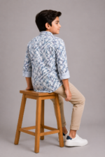 Boys' Modern Blue Abstract Print Long Sleeve Button-Down Shirt - Image 3