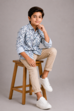 Boys' Modern Blue Abstract Print Long Sleeve Button-Down Shirt - Image 4