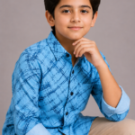 Boys' Sky Blue Distressed Grid Long Sleeve Shirt