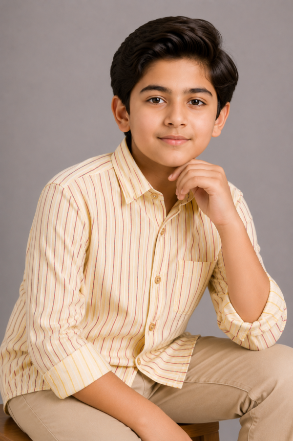 Boys' Striped Roll-Up Sleeve Button-Down Casual Shirt - Image 3