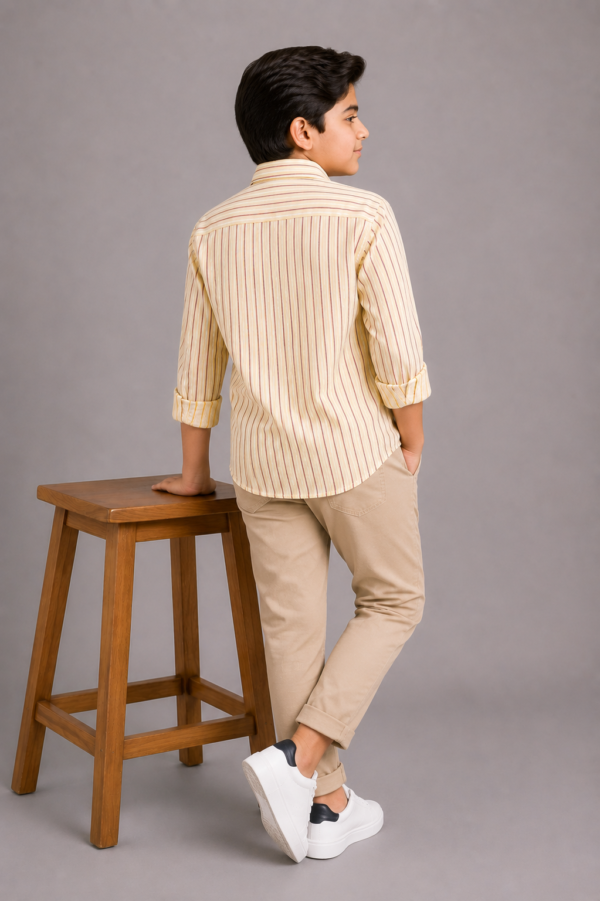Boys' Striped Roll-Up Sleeve Button-Down Casual Shirt - Image 4