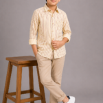 Boys' Striped Roll-Up Sleeve Button-Down Casual Shirt