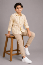 Boys' Striped Roll-Up Sleeve Button-Down Casual Shirt - Image 2