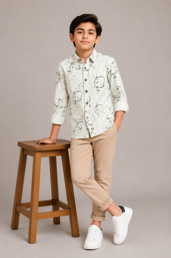 Boys' Artistic Meadow Print Long Sleeve Casual Shirt - Image 3