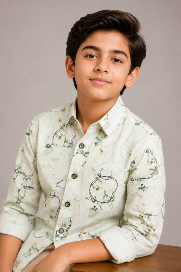 Boys' Artistic Meadow Print Long Sleeve Casual Shirt - Image 2