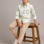 Boys' Artistic Meadow Print Long Sleeve Casual Shirt