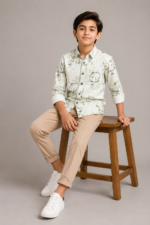Boys' Artistic Meadow Print Long Sleeve Casual Shirt