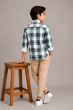 The Evergreen Plaid: Boys' Casual Green Checkered Button-Down Shirt - Image 3