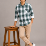 The Evergreen Plaid: Boys' Casual Green Checkered Button-Down Shirt