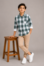 The Evergreen Plaid: Boys' Casual Green Checkered Button-Down Shirt