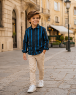 Boys' Navy Blue Vertical Stripe Long-Sleeve Button-Down Shirt