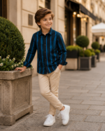 Boys' Navy Blue Vertical Stripe Long-Sleeve Button-Down Shirt - Image 2