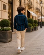 Boys' Navy Blue Vertical Stripe Long-Sleeve Button-Down Shirt - Image 4