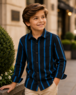Boys' Navy Blue Vertical Stripe Long-Sleeve Button-Down Shirt - Image 3