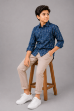 Boys' Modern Blue Abstract Print Casual Shirt