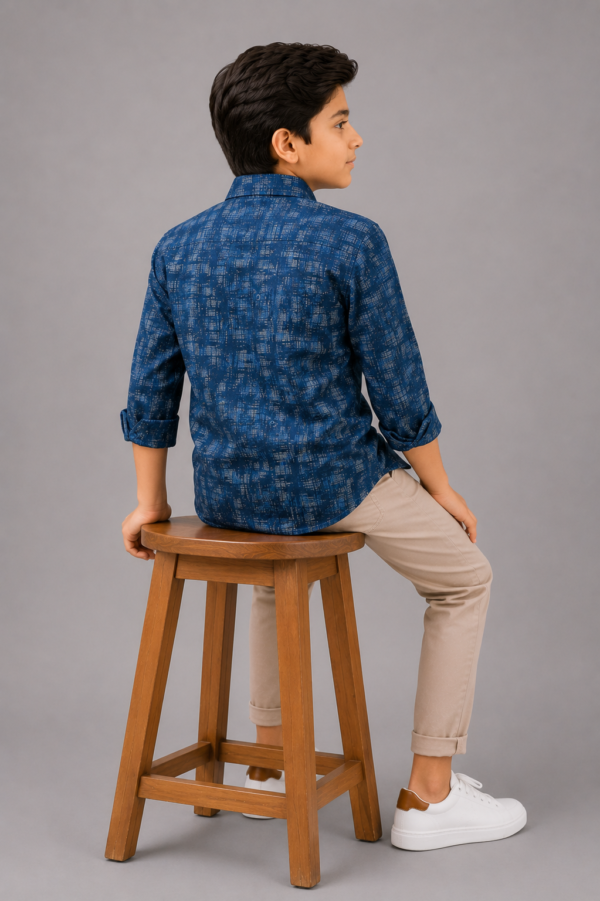 Boys' Modern Blue Abstract Print Casual Shirt - Image 4