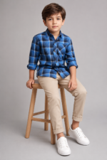 Boy's Vibrant Blue Plaid Button-Up Shirt - Image 3