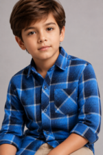 Boy's Vibrant Blue Plaid Button-Up Shirt