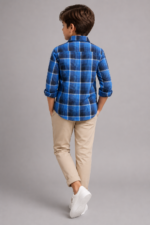 Boy's Vibrant Blue Plaid Button-Up Shirt - Image 2
