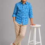 Boys' Trendy Blue Geometric Print Button-Down Shirt