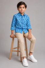 Boys' Trendy Blue Geometric Print Button-Down Shirt - Image 4