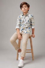 Boys' Modern Abstract Floral Print Casual Shirt