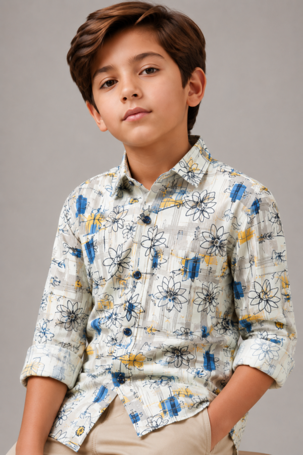 Boys' Modern Abstract Floral Print Casual Shirt - Image 3
