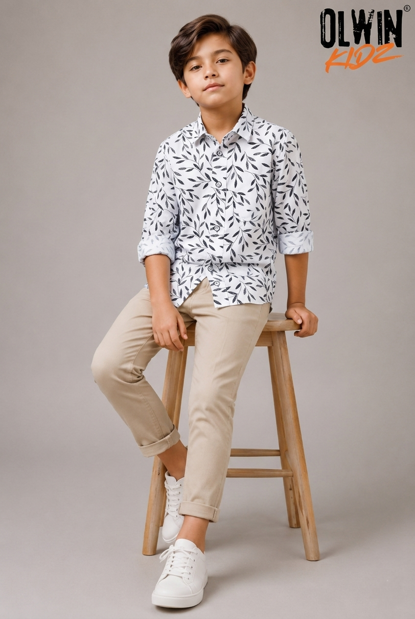 2026/06/1001400883.png Olwin Kidz Boys Leaf Print Button-Down Shirt - Image 1