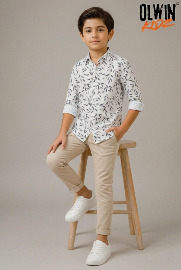 Olwin Kidz Boys Leaf Print Button-Down Shirt - Image 3
