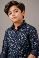 Boys' Navy Leaf Print Smart-Casual Button-Down Shirt - Image 4