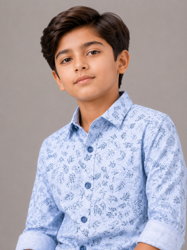 Boys' Light Blue Leaf Print Casual Shirt | Smart & Comfortable - Image 2