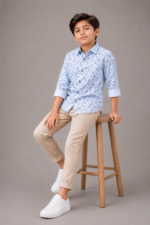 Boys' Light Blue Leaf Print Casual Shirt | Smart & Comfortable