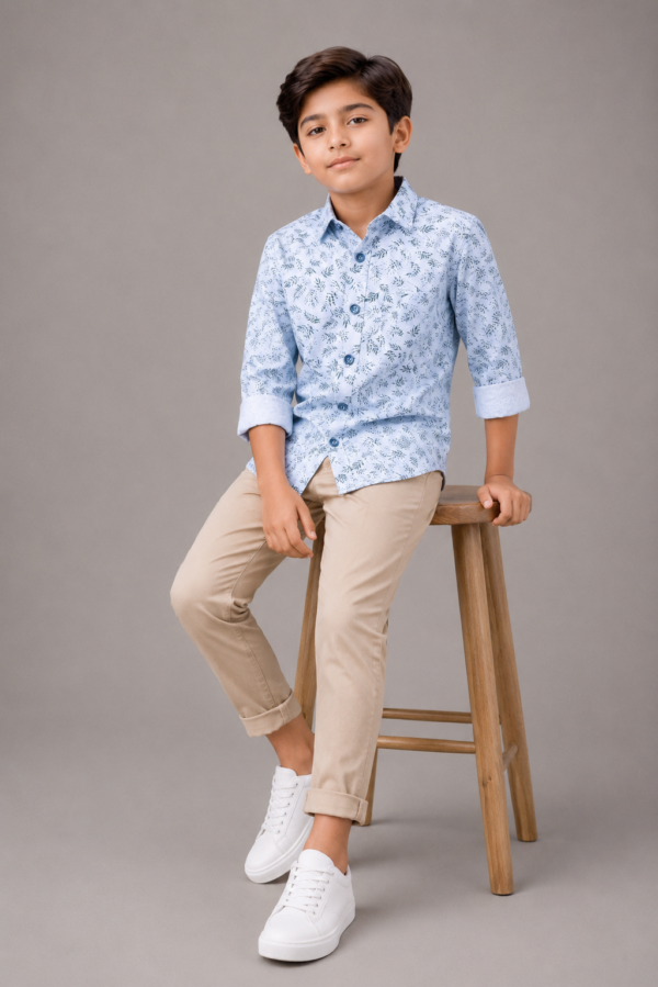 Boys' Light Blue Leaf Print Casual Shirt | Smart & Comfortable - Image 3