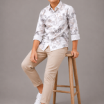 Boys' Elegant Floral Print Button-Down Shirt