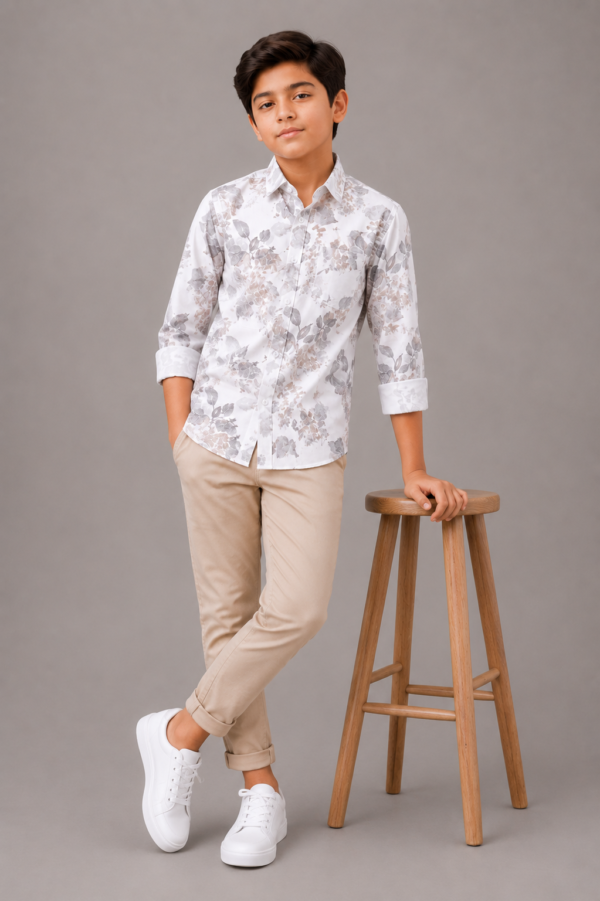 Boys' Elegant Floral Print Button-Down Shirt - Image 4