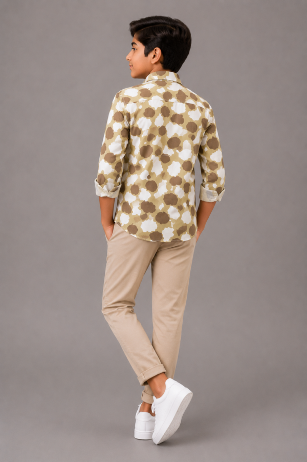Boys' Modern Camo Button-Down Shirt | Khaki & Brown Abstract Print Top - Image 4